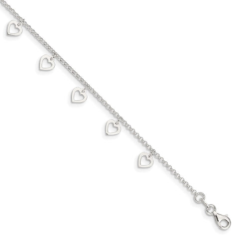 Sterling Silver Polished Heart 9 in Plus1in ext. Anklet-WBC-QG3145-9