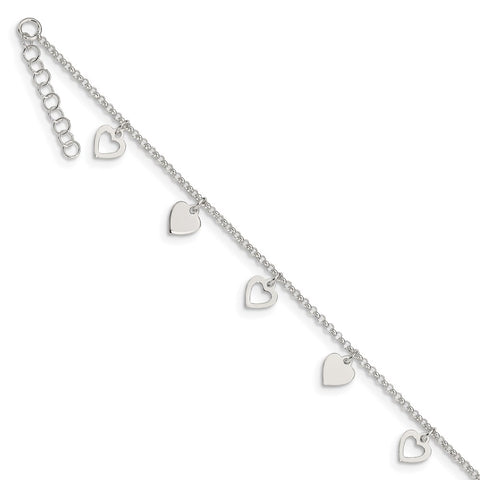 Sterling Silver 9 inch Polished Heart w/ 1in ext. Anklet-WBC-QG3148-9
