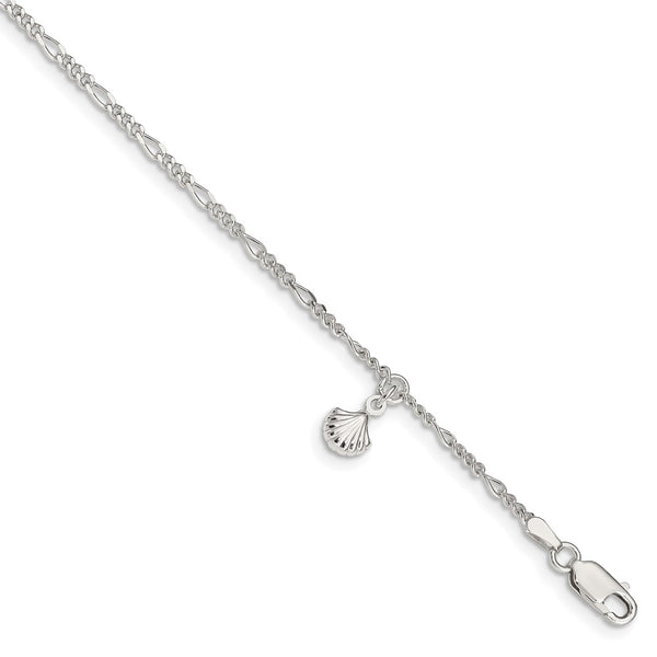 Sterling Silver Polished Shell 9in Plus 1in Ext. Anklet-WBC-QG3160-9