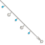 Sterling Silver Polished Shell and Turquoise 9in Plus 1in Ext. Anklet-WBC-QG3167-9