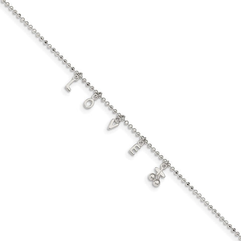 Sterling Silver LOVE 10 in Plus1 in Ext. Anklet-WBC-QG3169-10