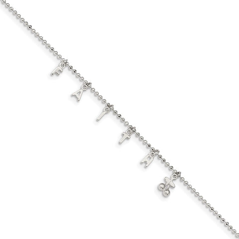 Sterling Silver FAITH 10in Plus 1in Ext. Anklet-WBC-QG3172-10