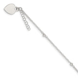 Sterling Silver Polished Bead and Heart 9in Plus 1in Ext. Anklet-WBC-QG3174-9