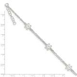 Sterling Silver Polished Flower 9in Plus 1in Ext. Anklet-WBC-QG3180-9