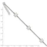 Sterling Silver Polished Flower 9in Plus 1in Ext. Anklet-WBC-QG3181-9