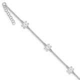 Sterling Silver Polished Flower 9in Plus 1in Ext. Anklet-WBC-QG3181-9