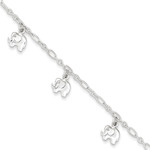 Sterling Silver Polished Elephant 5in Plus 1in ext. Bracelet-WBC-QG3191-6