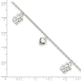 Sterling Silver Heart and LOVE Charm Bracelet-WBC-QG3260-7.5