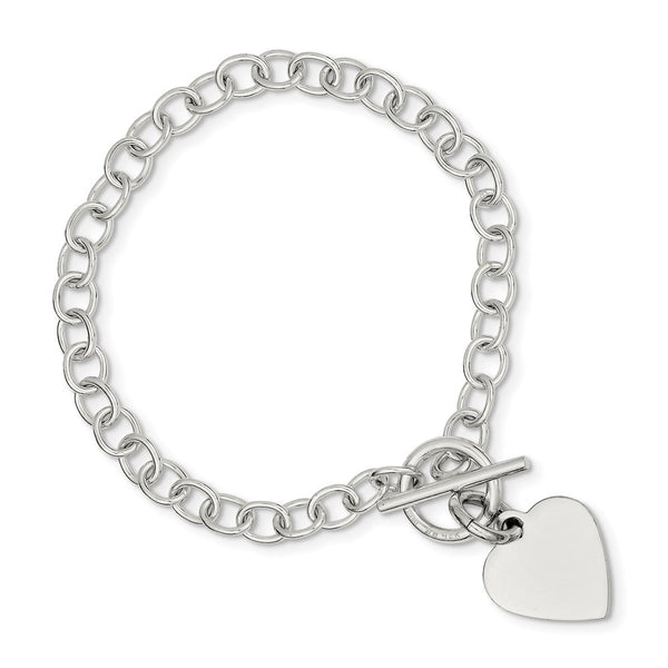 Sterling Silver Polished Engraveable Heart Charm Bracelet-WBC-QG3283-8.5