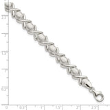 Sterling Silver Polished and Satin X and O Bracelet-WBC-QG3305-8