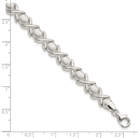 Sterling Silver Polished and Satin X and O Bracelet-WBC-QG3305-7