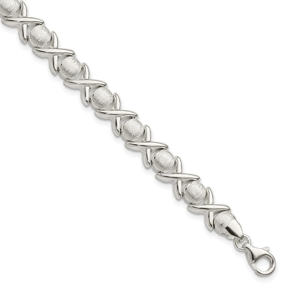 Sterling Silver Polished and Satin X and O Bracelet-WBC-QG3305-8