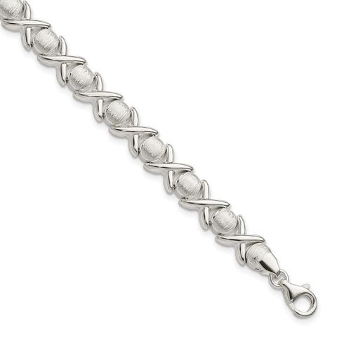 Sterling Silver Polished and Satin X and O Bracelet-WBC-QG3305-7