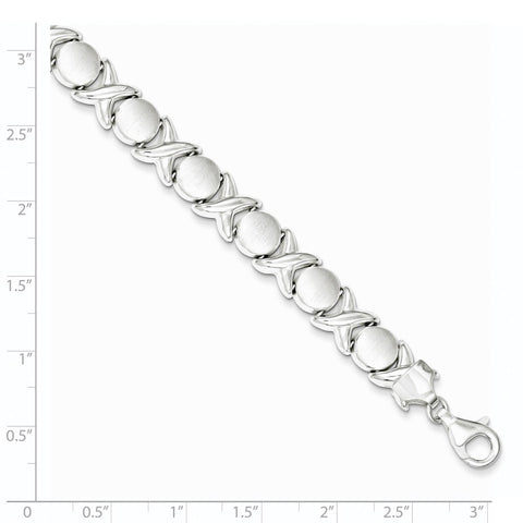 Sterling Silver Polished and Satin X and O Bracelet-WBC-QG3306-8