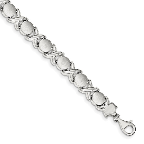 Sterling Silver Polished and Satin X and O Bracelet-WBC-QG3306-8