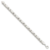 Sterling Silver Polished and Satin X and O Bracelet-WBC-QG3307-8