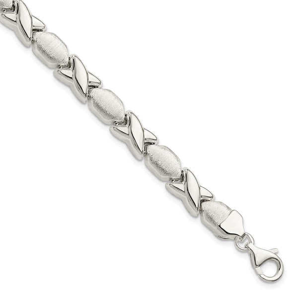 Sterling Silver Polished and Satin X and O Bracelet-WBC-QG3307-8