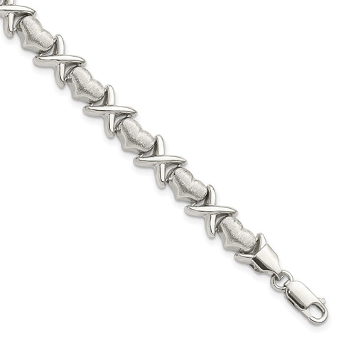 Sterling Silver Polished and Satin X and Hearts Bracelet-WBC-QG3311-8