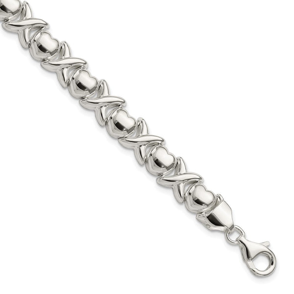 Sterling Silver Polished X and O Bracelet-WBC-QG3312-7