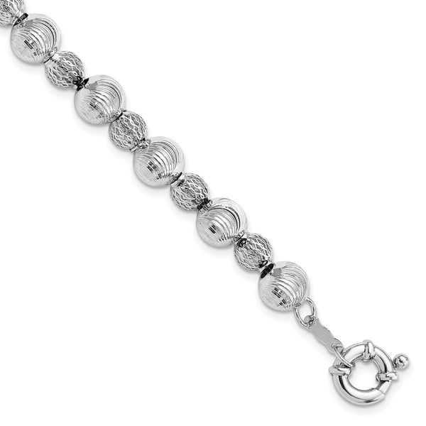 Sterling Silver Rhodium Plated Textured Bead Bracelet-WBC-QG3345-7.5