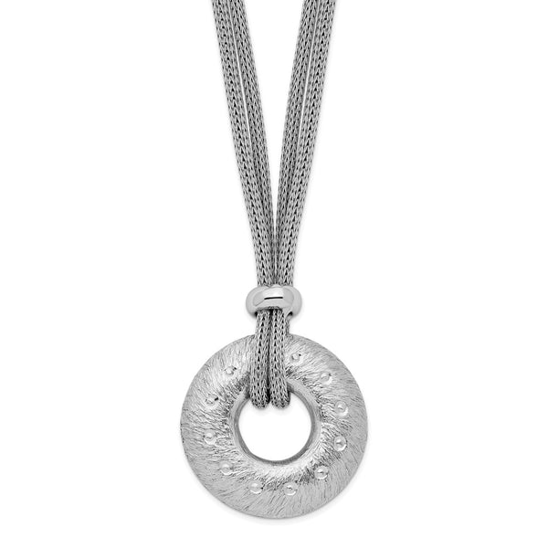 Sterling Silver Rhodium-plated Brushed & Polished 2 Strand Circle Necklace-WBC-QG3423-18