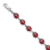 Sterling Silver Rhodium Polished Enameled Lady Bug Bracelet-WBC-QG3443-7