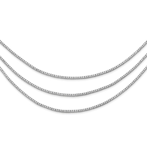 Sterling Silver Rhodium Plated CZ 3 Layered 16in Necklace-WBC-QG3493-16