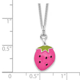 Sterling Silver Rhodium-plated Enamel Strawberry 15.75in Necklace-WBC-QG3531-15.75