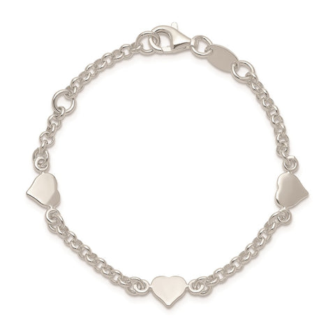 Sterling Silver Heart shapes with 5.5in Plus .25in ext. Children's Bracelet-WBC-QG3536-5.5