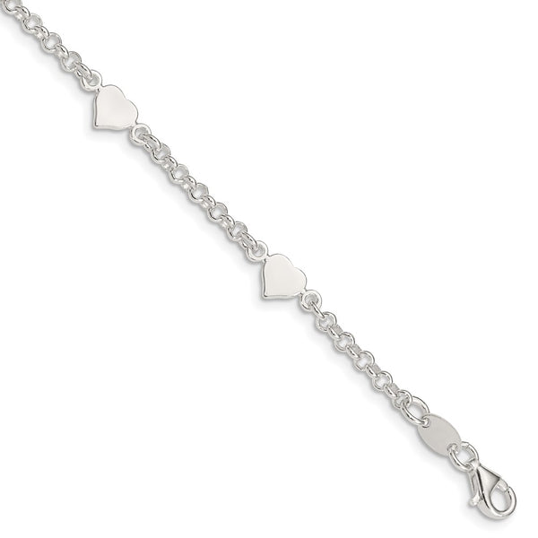 Sterling Silver Heart shapes with 5.5in Plus .25in ext. Children's Bracelet-WBC-QG3536-5.5