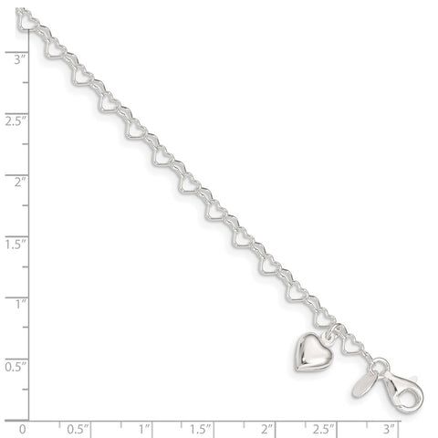 Sterling Silver Heart-link w/Heart Charm Anklet-WBC-QG3549-10