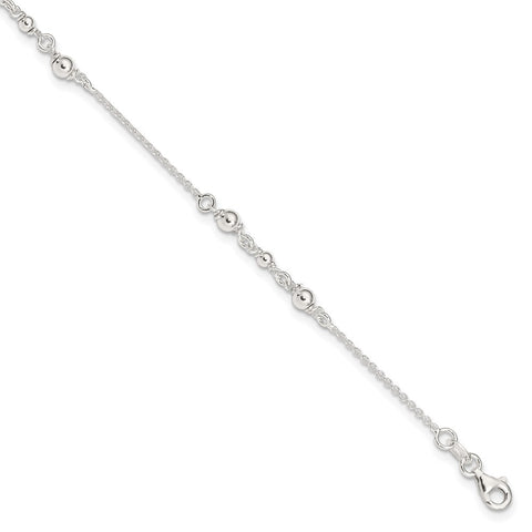 Sterling Silver Polished w/1in. Ext. Fancy Anklet-WBC-QG3568-9