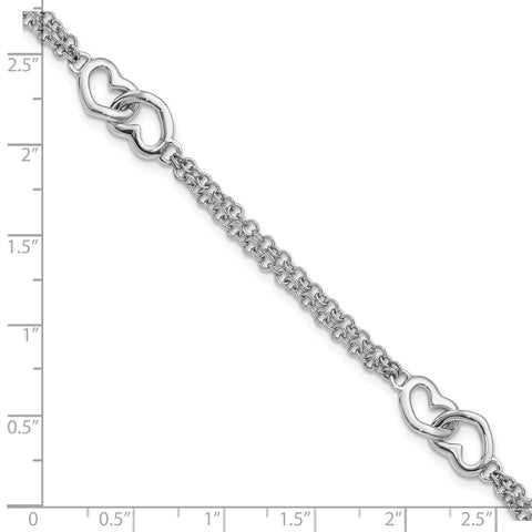 Sterling Silver Rhodium-plated Hearts Double Chain Bracelet-WBC-QG3605-7