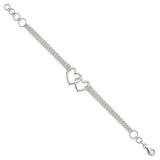 Sterling Silver Polished 3-strand w/.5in. Ext. Heart Bracelet-WBC-QG3608-7