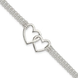 Sterling Silver Polished 3-strand w/.5in. Ext. Heart Bracelet-WBC-QG3608-7