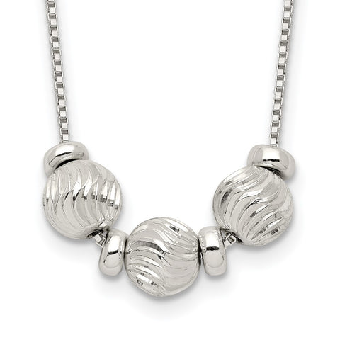 Sterling Silver Polished Diamond-cut Beads Necklace-WBC-QG3662-18