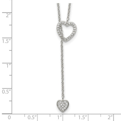 Sterling Silver Polished Adjustable Heart with CZ Necklace-WBC-QG3669