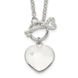 Sterling Silver Polished CZ Heart w/Key Necklace-WBC-QG3672-17.5