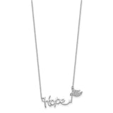 Sterling Silver Rhodium-plated HOPE w/CZ Dove Charm Necklace-WBC-QG3673-18