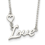 Sterling Silver Polished LOVE w/Heart Necklace-WBC-QG3727-18