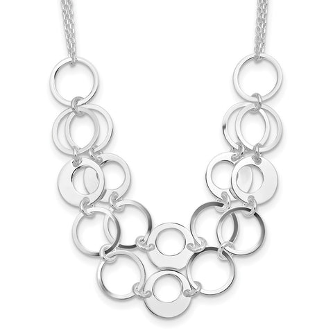 Sterling Silver Textured 2 Strand Circles w/2 in ext Necklace-WBC-QG3745-17