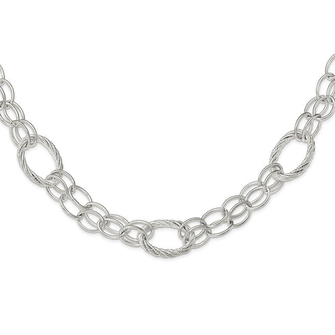 Sterling Silver Polished And Diamond-Cut Link Necklace-WBC-QG3746-19