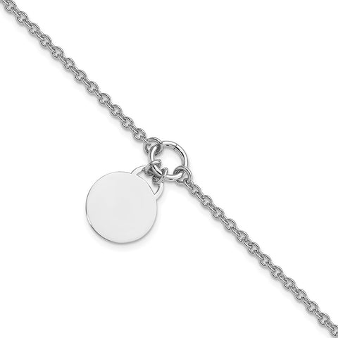 Sterling Silver Rhodium-plated Engravable Disc w/1in ext Bracelet-WBC-QG3764-7