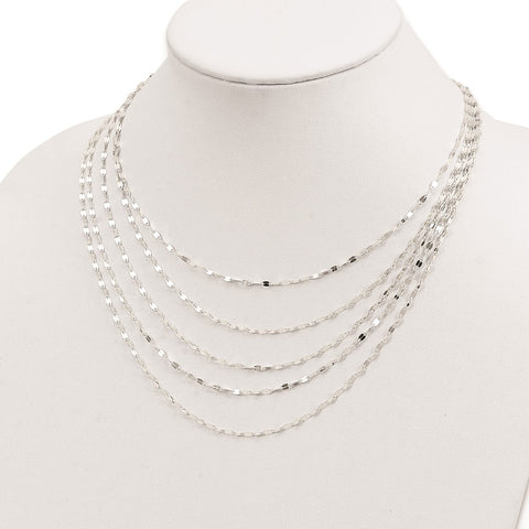 Sterling Silver 5 Strand Fancy Flat Link Necklace-WBC-QG3870-17