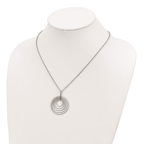 Sterling Silver Rhodium-plated D/C Multi-Circles w/2in ext Necklace-WBC-QG3895-18