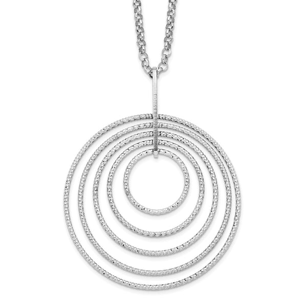 Sterling Silver Rhodium-plated D/C Multi-Circles w/2in ext Necklace-WBC-QG3895-18