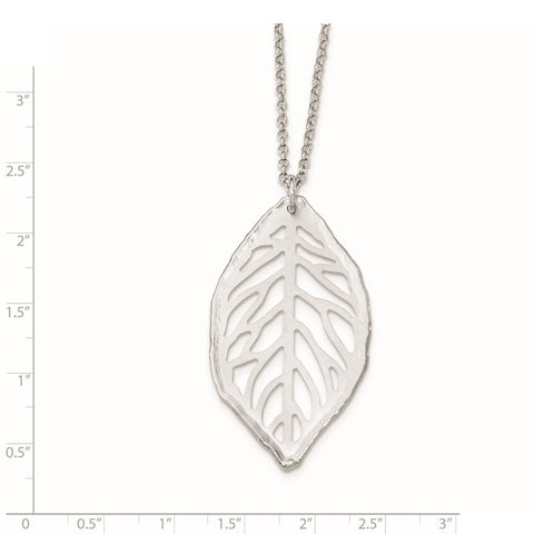 Sterling Silver Rhodium-plated Satin Cut-out Leaf Necklace-WBC-QG3896-18