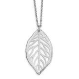 Sterling Silver Rhodium-plated Satin Cut-out Leaf Necklace-WBC-QG3896-18