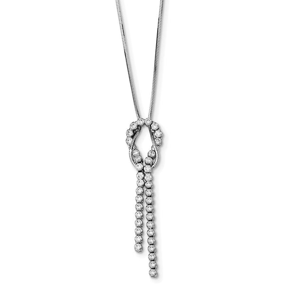 Sterling Silver Rhodium-plated CZ Knotted Snake Chain Necklace-WBC-QG3898-18