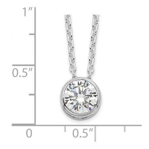 Sterling Silver Rhodium-plated 8mm Bezel CZ Necklace-WBC-QG39-18